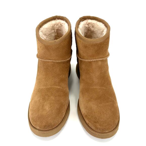 UGG Classic Femme Mini Hidden Wedge Heel Ankle Boot Size 9 Chestnut Suede Bootie - Picture 12 of 15